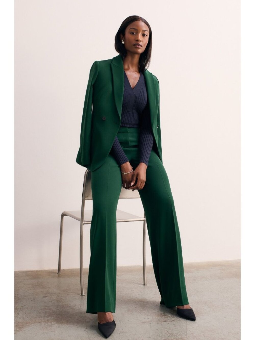 The Fold London Clever Crepe Adelaide Wide-Leg Trousers Green UK 14 US 10